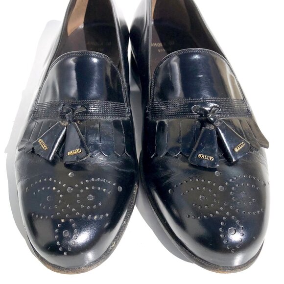 Bally Of Switzerland Men's Dress Shoes Size 7.5 F Tassel Loafers Black Leather - Picture 3 of 16